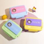 3 COMPARTMENT STAINLESS INNER KIDDIES LUNCH PACK WITH SPOON AND FORK - Image 2