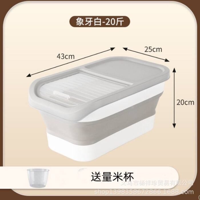 COLLAPSIBLE SILICON FOOD STORAGE BUCKET WITH MEASURING CUP(9KG)
Free your foodstuff from insect and roaches - Image 4