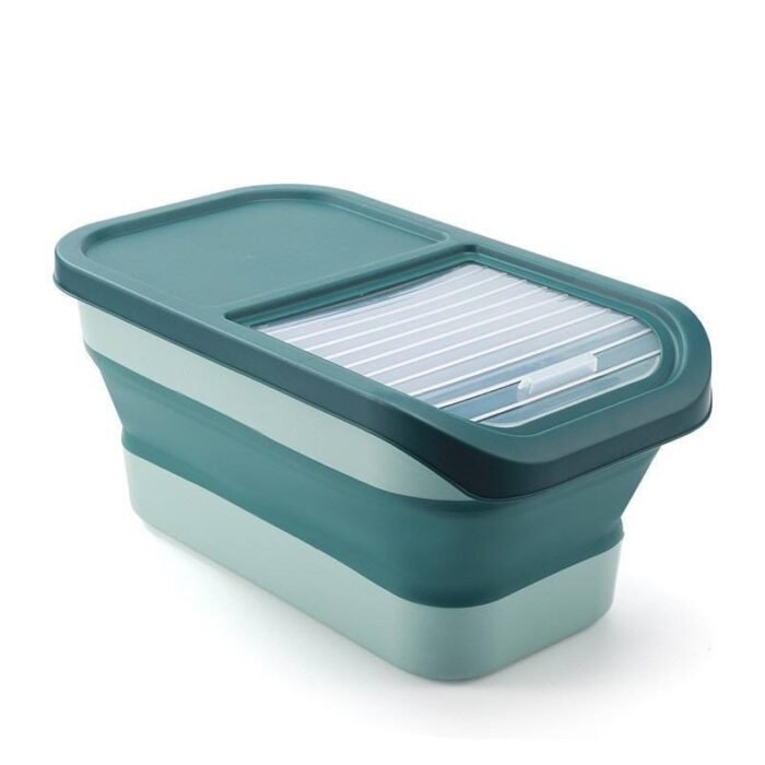 COLLAPSIBLE SILICON FOOD STORAGE BUCKET WITH MEASURING CUP(9KG)
Free your foodstuff from insect and roaches - Image 5
