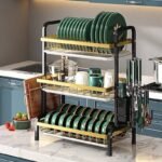 THICK IRON ROD WITH BLACK TRAYQUALITY STRONG STAINLESS STEEL 3 STEP DISH RACK WITH 2 TRAY,CUP HOLDER,CHOPPING BOARD HOLDER&KNIFE HOLDER - Image 2