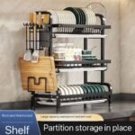 THICK IRON ROD WITH BLACK TRAYQUALITY STRONG STAINLESS STEEL 3 STEP DISH RACK WITH 2 TRAY,CUP HOLDER,CHOPPING BOARD HOLDER&KNIFE HOLDER - Image 3
