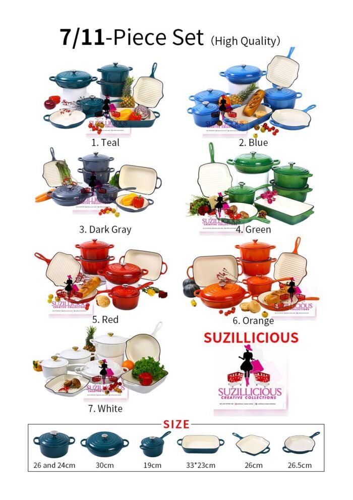 7PC ORIGINAL HIGH QUALITY DURABLE THICK HEAVY ENAMEL CAST IRON POT(Chef standard)••Color YELLOW - Image 2