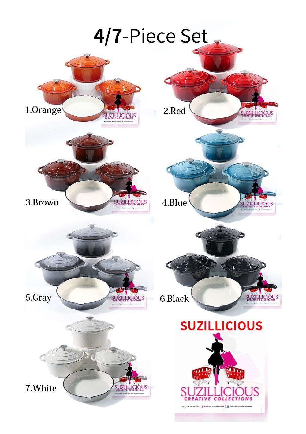af677e9f-6fce-49b4-896e-ae4186ea2168 4PC ORIGINAL DURABLE HEAVY ENAMEL CAST IRON COOKWARE POT SET SIZE 20,22,24&26CM FRYPAN - Image 1