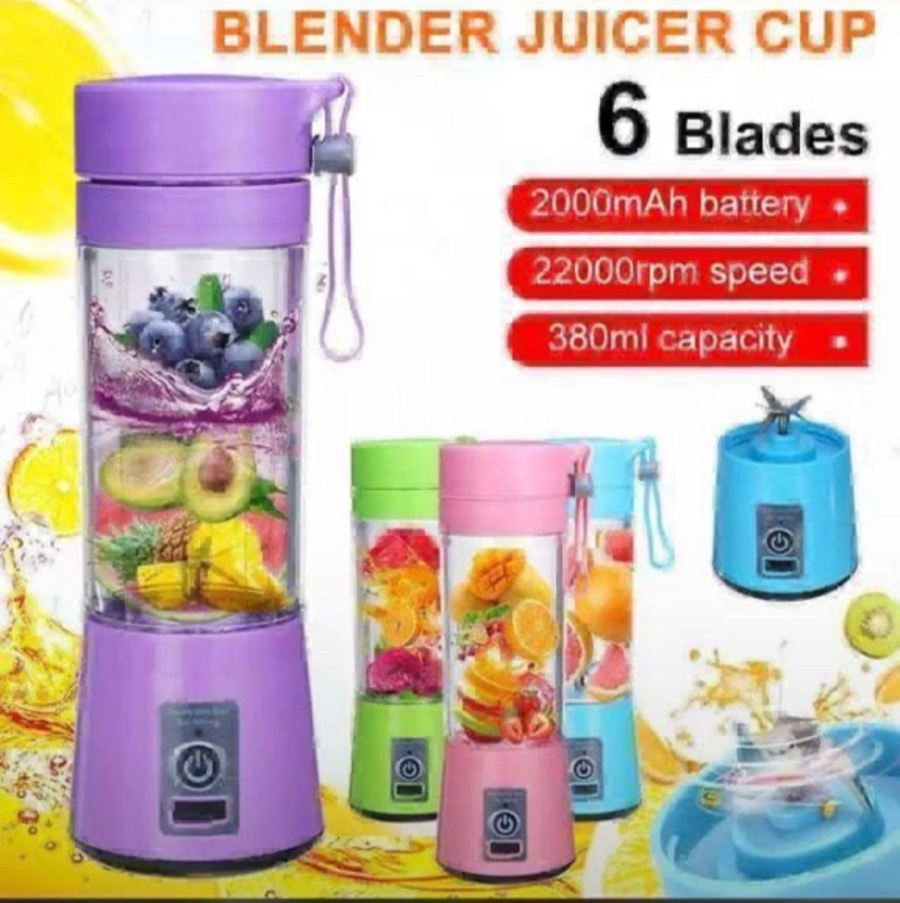 img_0635-2 QUALITY 6 BLADE 380ML RECHARGEABLE JUICER(CHARGING PORT FOR EMERGENCY CHARGE) - Image 1