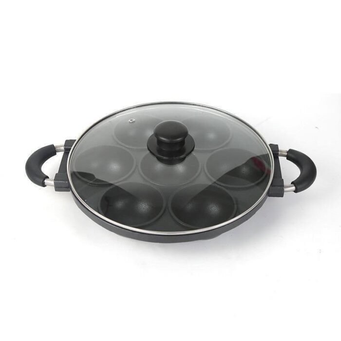 7 HOLES ROUND  SHAPE NON STICK MASA/BEAN CAKE PAN WITH GLASS LID/COVER AND 2 SILICON
MASA PAN,COVER&2SILICON(that’s what makes it 4pc o) - Image 2