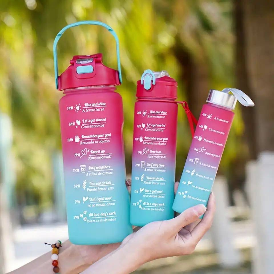 img_0744-2 3IN1 MOTIVATIONAL WATER BOTTLE WITH STRAW (2000ml,700ml,300ml)NO BLACK COLOR - Image 1