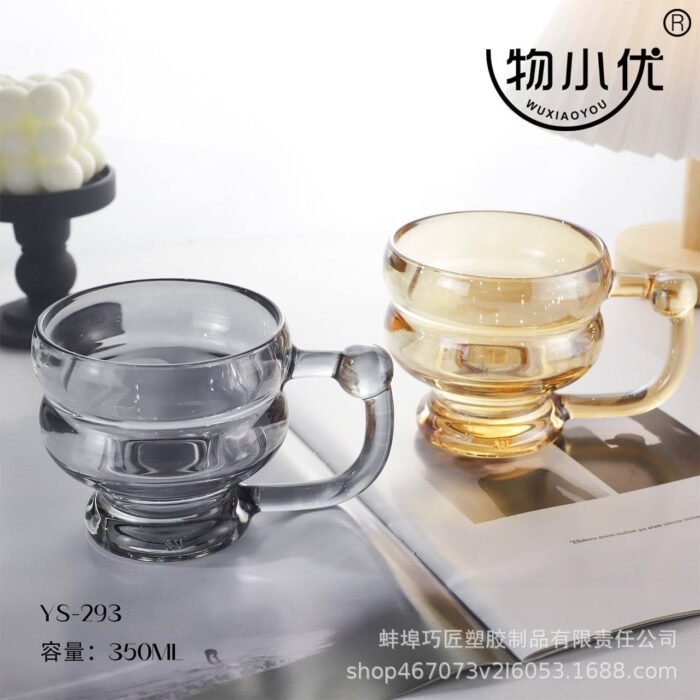 (ON SALES) 350ML CLASSY QUALITY MILK,SMOOTHIE,COFFEE GLASS CUP WITH HANDLE Design 1Color we’ve seen so far is Gold and Black for now - Image 2