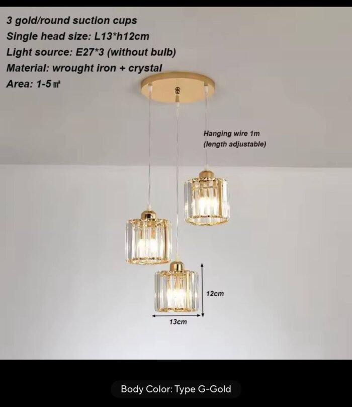 (ON SALES) LUXURY 3 GOLD SUCTION CUP PENDANT CRYSTAL CHANDELIER LED LIGHT FOR CEILING,LAMPSHADEPerfect for Staircase,Living room,Kitchen,Bar,Restaurant Design 4Display 3 LIGHT MODE - Image 3