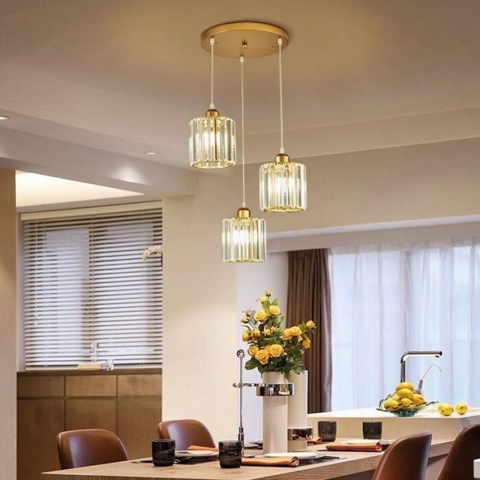 (ON SALES) LUXURY 3 GOLD SUCTION CUP PENDANT CRYSTAL CHANDELIER LED LIGHT FOR CEILING,LAMPSHADEPerfect for Staircase,Living room,Kitchen,Bar,Restaurant Design 4Display 3 LIGHT MODE - Image 5