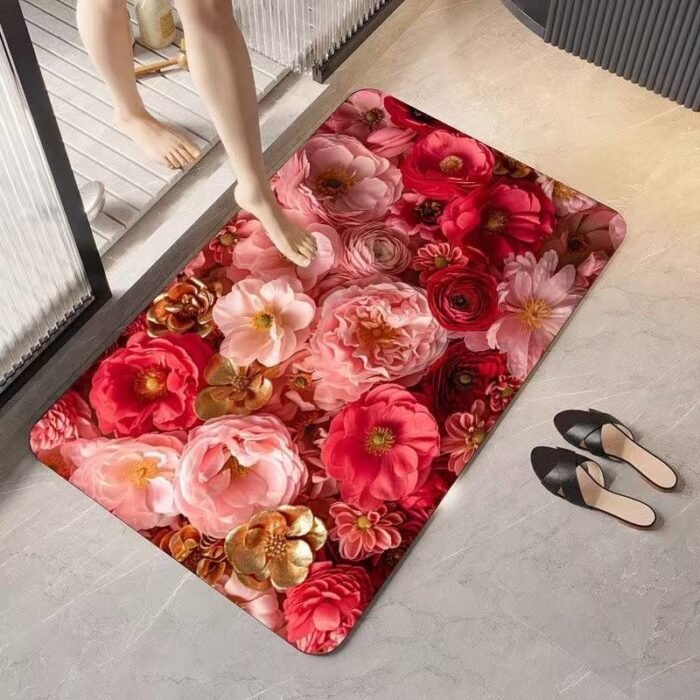 3D FLOWER PRINT DIATOMITE/SILICON DESIGN QUICK DRY/WATER ABSORBENT FOOTMAT DESIGN 4SIZE 40*60CM - Image 2