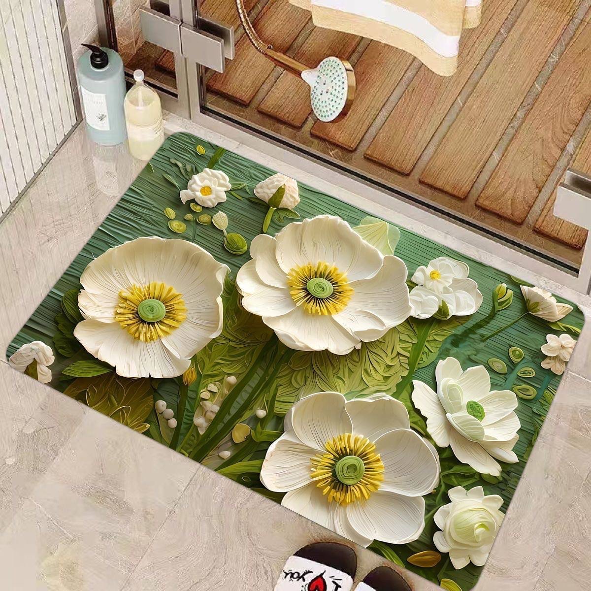 img_1009-2 3D FLOWER PRINT DIATOMITE/SILICON DESIGN QUICK DRY/WATER ABSORBENT FOOTMAT DESIGN 4SIZE 40*60CM - Image 1