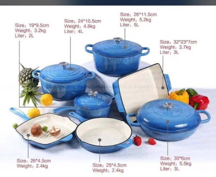 7PC ORIGINAL HIGH QUALITY DURABLE THICK HEAVY ENAMEL CAST IRON POT(Chef standard)••Color YELLOW - Image 2