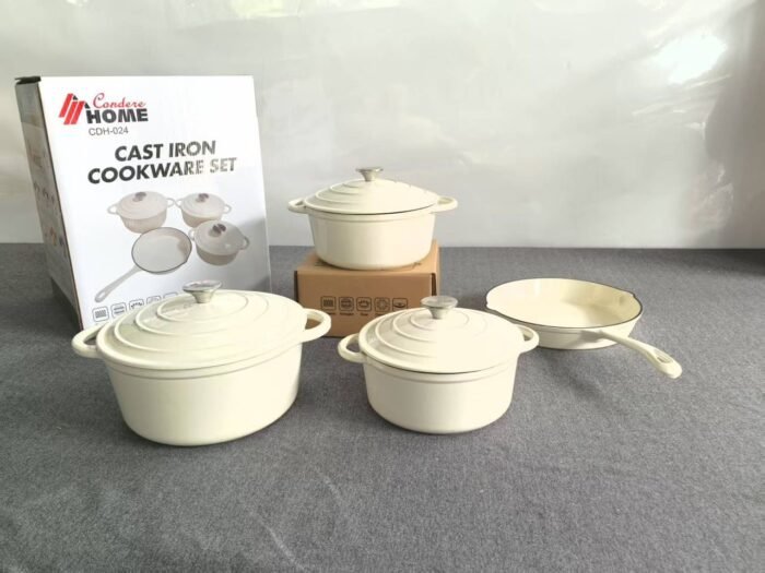 4PC ORIGINAL DURABLE HEAVY ENAMEL CAST IRON COOKWARE POT SET SIZE 20,22,24&26CM FRYPAN - Image 4