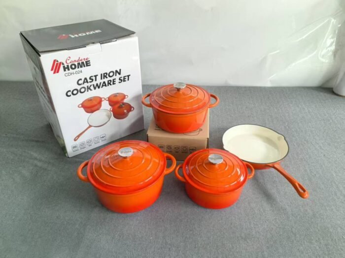 4PC ORIGINAL DURABLE HEAVY ENAMEL CAST IRON COOKWARE POT SET SIZE 20,22,24&26CM FRYPAN - Image 3