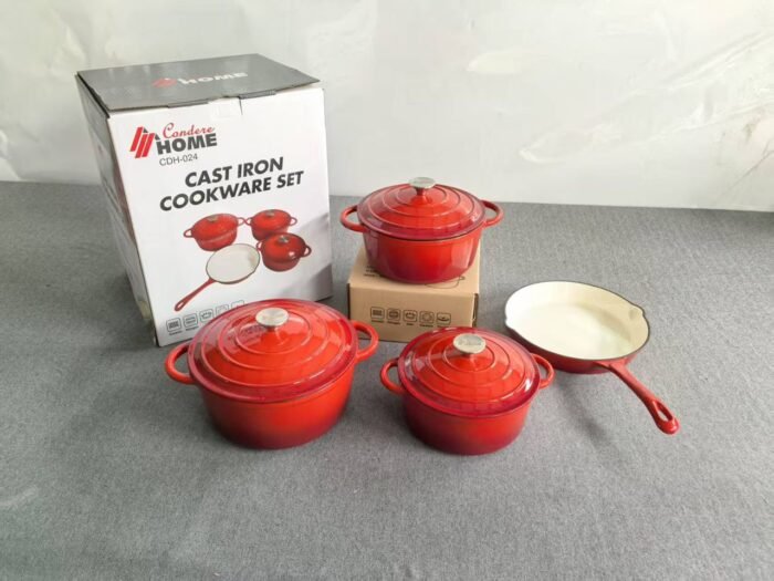 4PC ORIGINAL DURABLE HEAVY ENAMEL CAST IRON COOKWARE POT SET SIZE 20,22,24&26CM FRYPAN - Image 2