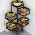 4 and 5 LAYER BOX SHAPE 360 DEGREE ROTATING FRUIT,VEGETABLE TROLLEY RACK WITH WHEELSCan be used in the Kitchen,Bathroom,Bedroom,Living room and office - Image 2