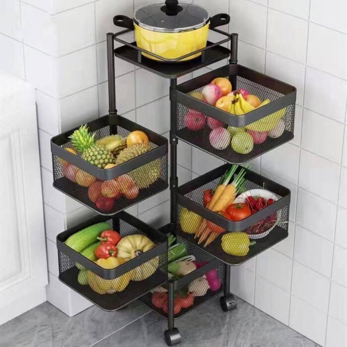 4 and 5 LAYER BOX SHAPE 360 DEGREE ROTATING FRUIT,VEGETABLE TROLLEY RACK WITH WHEELSCan be used in the Kitchen,Bathroom,Bedroom,Living room and office - Image 2