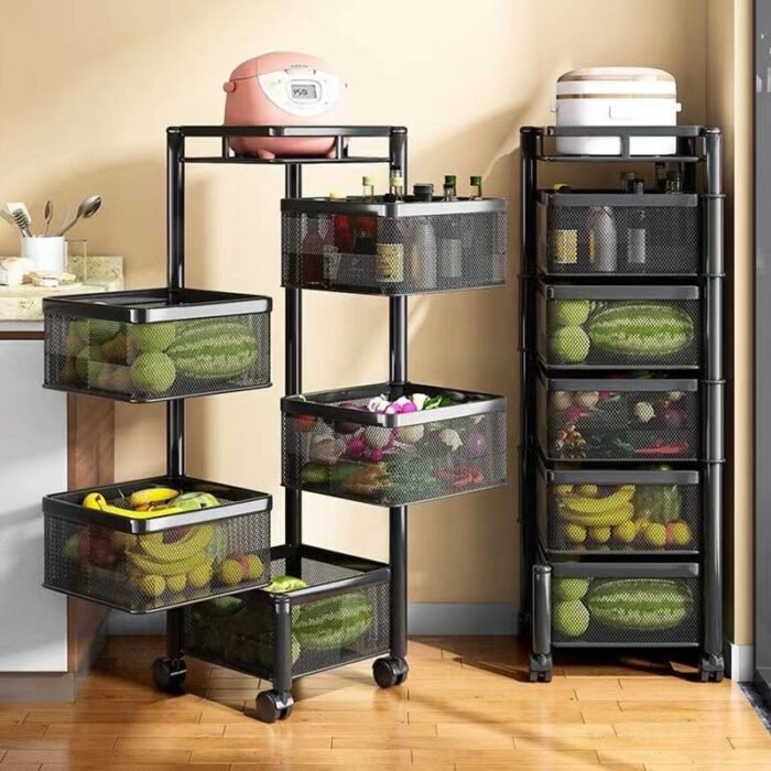 4 and 5 LAYER BOX SHAPE 360 DEGREE ROTATING FRUIT,VEGETABLE TROLLEY RACK WITH WHEELSCan be used in the Kitchen,Bathroom,Bedroom,Living room and office - Image 3