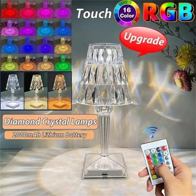 img_1927 BIG SIZE RECHARGEABLE DIAMOND CRYSTAL RGB MULTI COLORED TABLE BED SIDE LAMP WITH REMOTE DESIGN 2✔️Touch Switch
✔️ All - Match Style
✔️ Multicolour (plain & RGB lighting)
✔️16 Different colors - Image 1