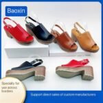 PURE LEATHER BLOCK HEEL SANDAL(On sales)
