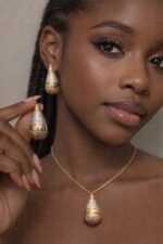 QUALITY NON TARNISH LUXURY SUNGOLD FASHION EARRING AND PENDANT SET DESIGN 1(doesn’t come with chain)