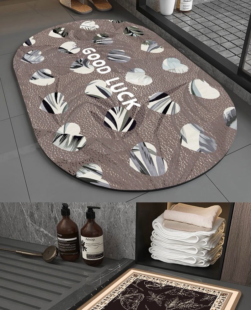 img_5589 50*80CM OVAL SHAPE DIATOMITE/SILICON DESIGN QUICK DRY/WATER ABSORBENT FOOTMAT(Randomly picked) - Image 1