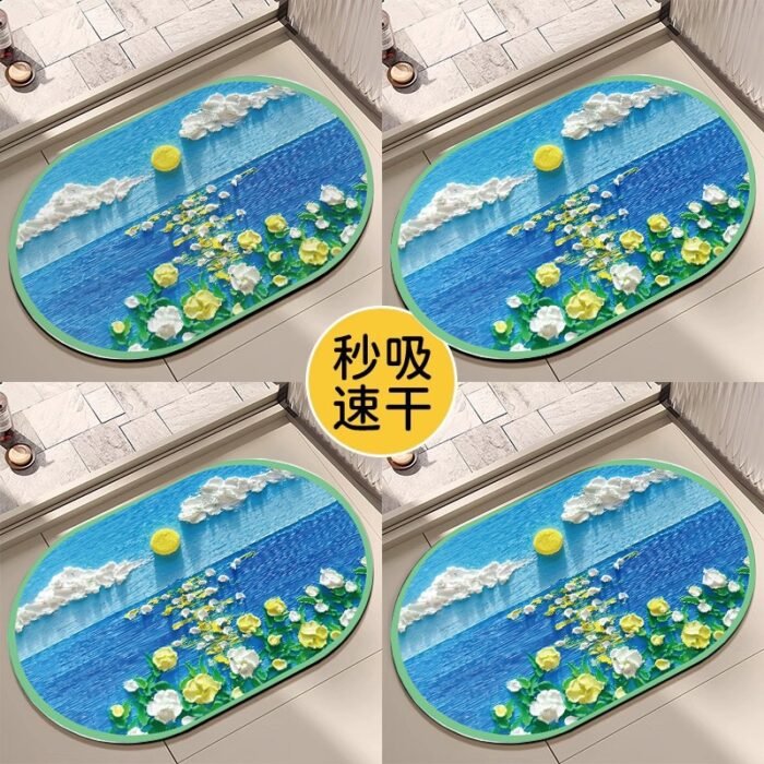 50*80CM OVAL SHAPE DIATOMITE/SILICON DESIGN QUICK DRY/WATER ABSORBENT FOOTMAT(Randomly picked) - Image 2