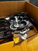 SMP 7 HOLES ROUND SHAPE NON STICK MASA/BEAN CAKE PAN WITH GLASS LID/COVER AND 2 SILICON