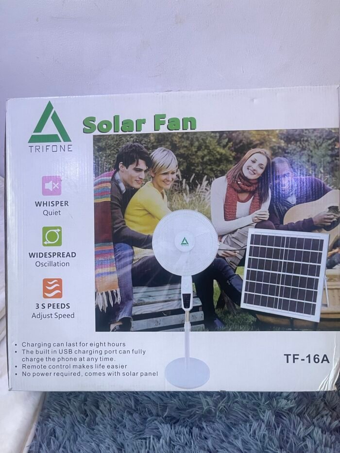16INCHES QUALITY TRIFONE SOLAR RECHARGEABLE STANDING FAN WITH REMOTE CONTROL AND BULB - Image 2