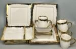 16PC HIGH QUAL GOLD/WHITE EUROPEAN LUXURY CERAMIC STONEWARE DINNER SET(BOX SHAPE)4 Serving plate
4 Side plate
4 Soup bowls
4 Cups