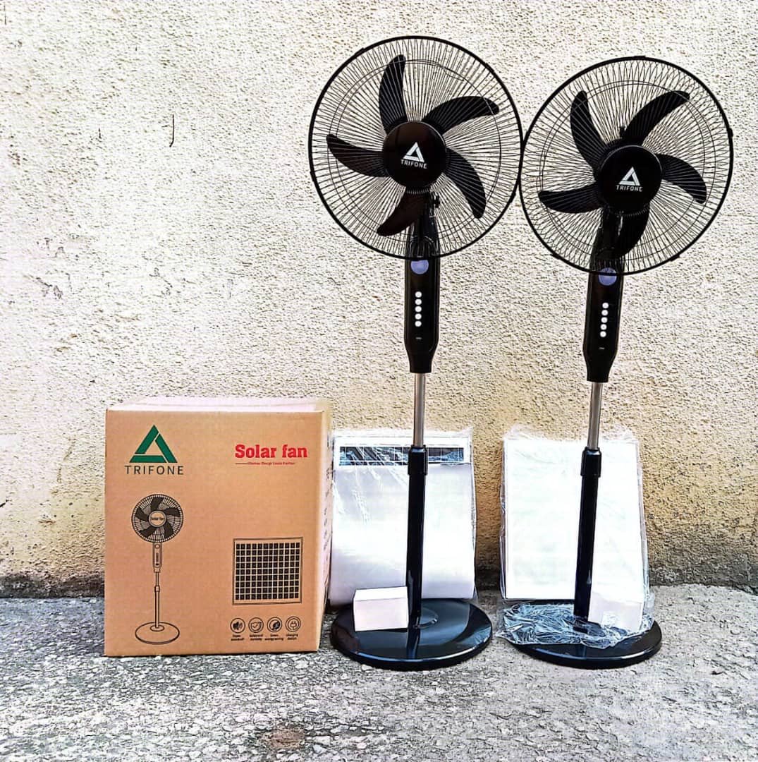 bc0b7d5f-ea3f-42da-964f-491bb24a391e TRIFONE QUALITY RECHARGEABLE FAN WITH SOLAR PANEL(BLACK) - Image 1