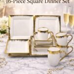16PC HIGH QUAL GOLD/WHITE EUROPEAN LUXURY CERAMIC STONEWARE DINNER SET(BOX SHAPE)4 Serving plate
4 Side plate
4 Soup bowls
4 Cups