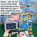 SAIL AIR 41 1SIM + WIFI
8GB+256GB ANDROID 15 5G
7INCH IPS UNBREAKABLE SCREEN TYPE C CABLE&CHARGER
WITH TOUCH PEN,SILICON CASE,3D GLASSES,SHOULDER STRAPS AND GIFT ITEMS (KIDS TABLET)