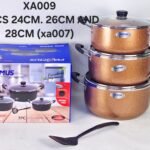 MAXIMUS NONSTICK POT SET WITH SPOON SIZE 24,26CM&28CM(BLACK,GOLD)