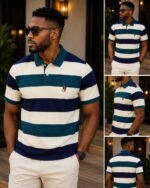 CLASSIC STRIPPED SHORT SLEEVE POLO WITH BUTTON - Image 2