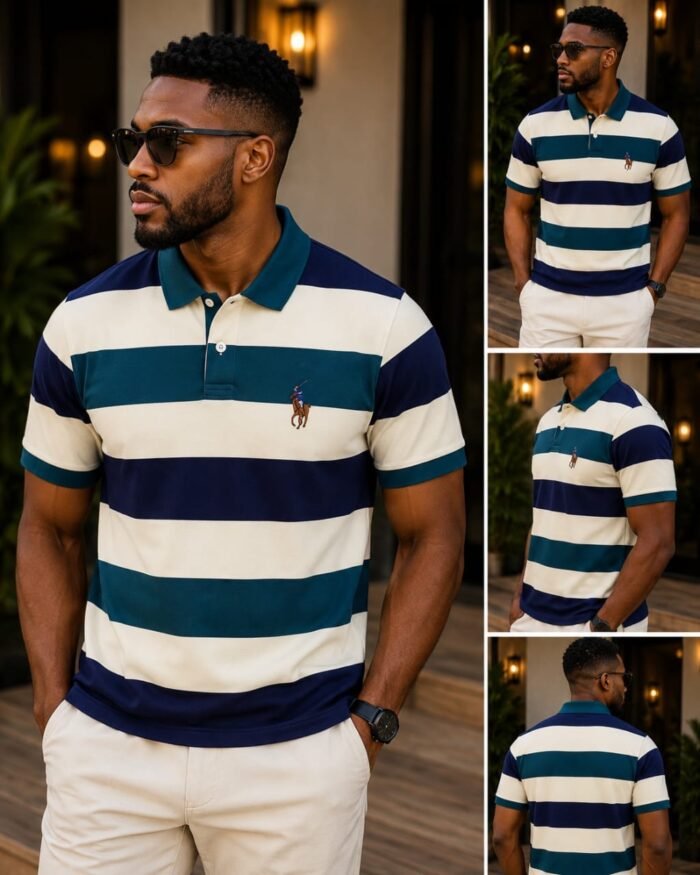 CLASSIC STRIPPED SHORT SLEEVE POLO WITH BUTTON - Image 2