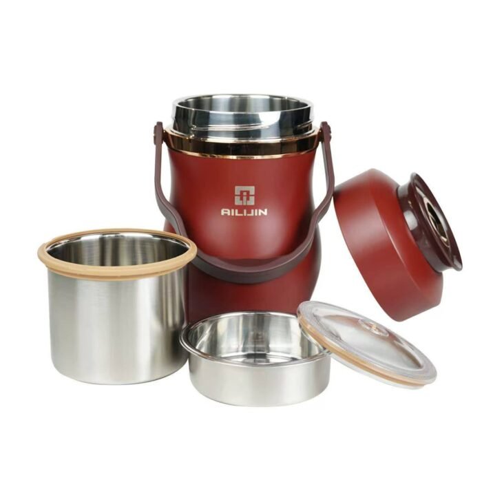 2LTR QUALITY AILIJIN DOUBLE DECKED STAINLESS STEEL FOOD FLASK - Image 3