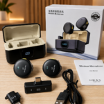 NOISE CANCELLATION  DOUBLE WIRELESS MAGNETIC CLIP ON MIC WITH TYPE C AND IPHONE PORT/CONNECTOR,WITH DIGITAL BATTERY DISPLAY