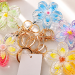 6PC AESTHETIC CUTE RESIN BLOOMING CRYSTAL FLOWER KEYCHAIN/KEYHOLDER