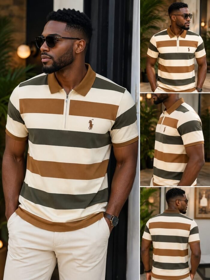 CLASSIC STRIPPED SHORT SLEEVE POLO WITH BUTTON - Image 3