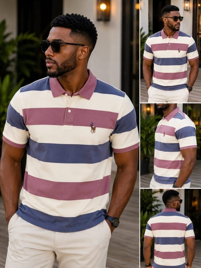 CLASSIC STRIPPED SHORT SLEEVE POLO WITH BUTTON - Image 4