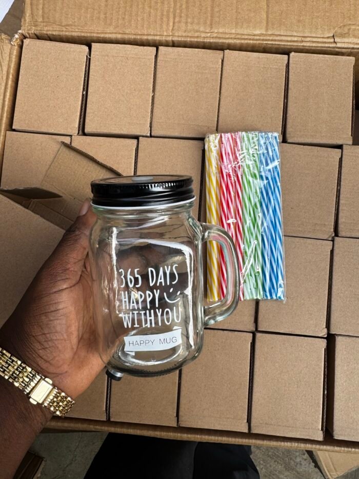 480ML GLASS CUP WITH RUBBER STRAW - Image 3