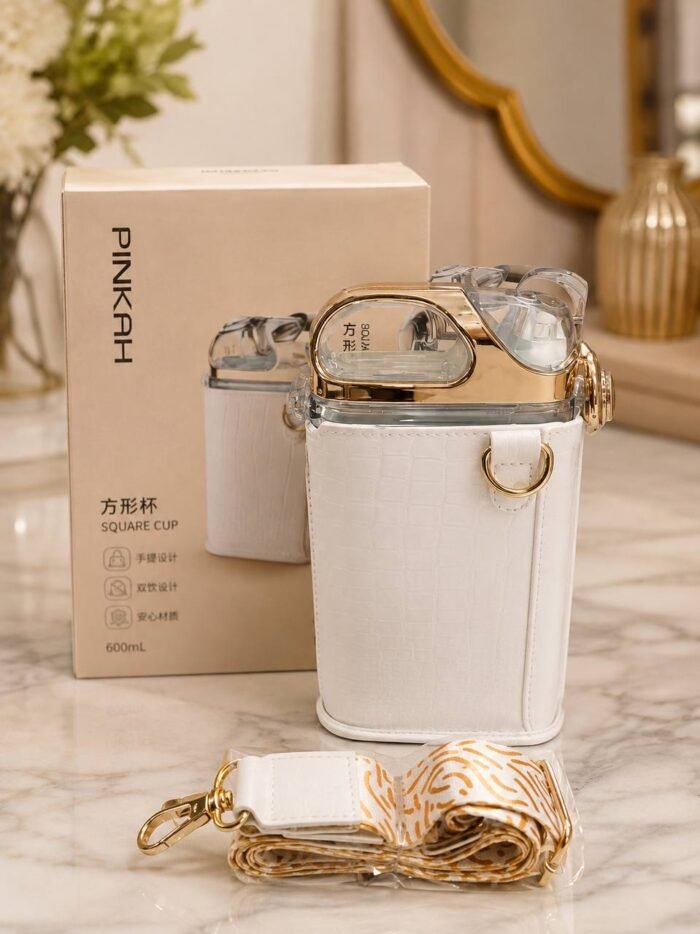 500ML QUALITY FANCY CROC SKIN LEATHER BAG WATER BOTTLE WITH STRAW DESIGN 3 - Image 3