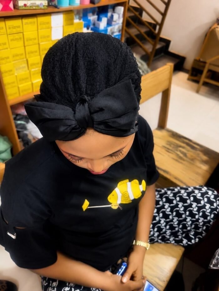 FANCY ADULT BIG TURBAN CAP WITH BOW(It's big enough to cover up big braided hair and you can also clip it for hairs that's not full) - Image 2