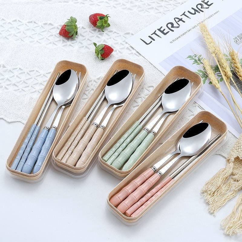 img_7646-7 KIDS CUTLERY SPOON,FORK WITH CHOPSTICK IN A CASE DESIGN 2 - Image 1