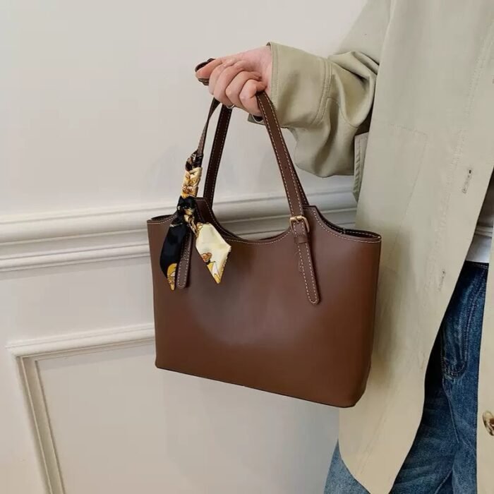 TOLUWALASE QUALITY LEATHER TOTE BAG WITH SCARF - Image 5