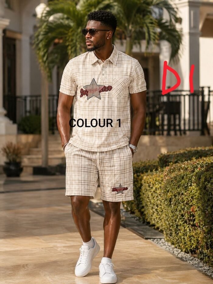 EXCLUSIVE MEN PLAID CHECK POLO AND SHORT SET - Image 7