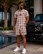 EXCLUSIVE MEN PLAID CHECK POLO AND SHORT SET - Image 5