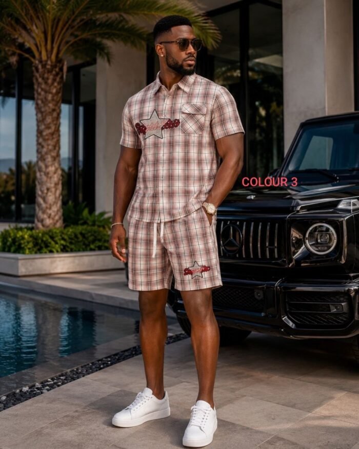 EXCLUSIVE MEN PLAID CHECK POLO AND SHORT SET - Image 5