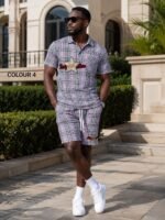 EXCLUSIVE MEN PLAID CHECK POLO AND SHORT SET - Image 4